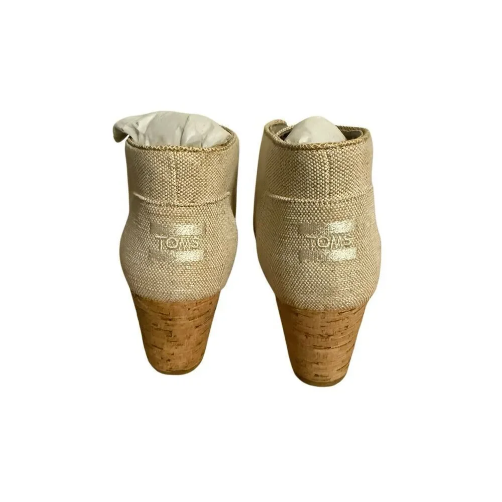 Brand New Toms Women’s Desert Wedge Natural Metallic Linen Shoes Size 12